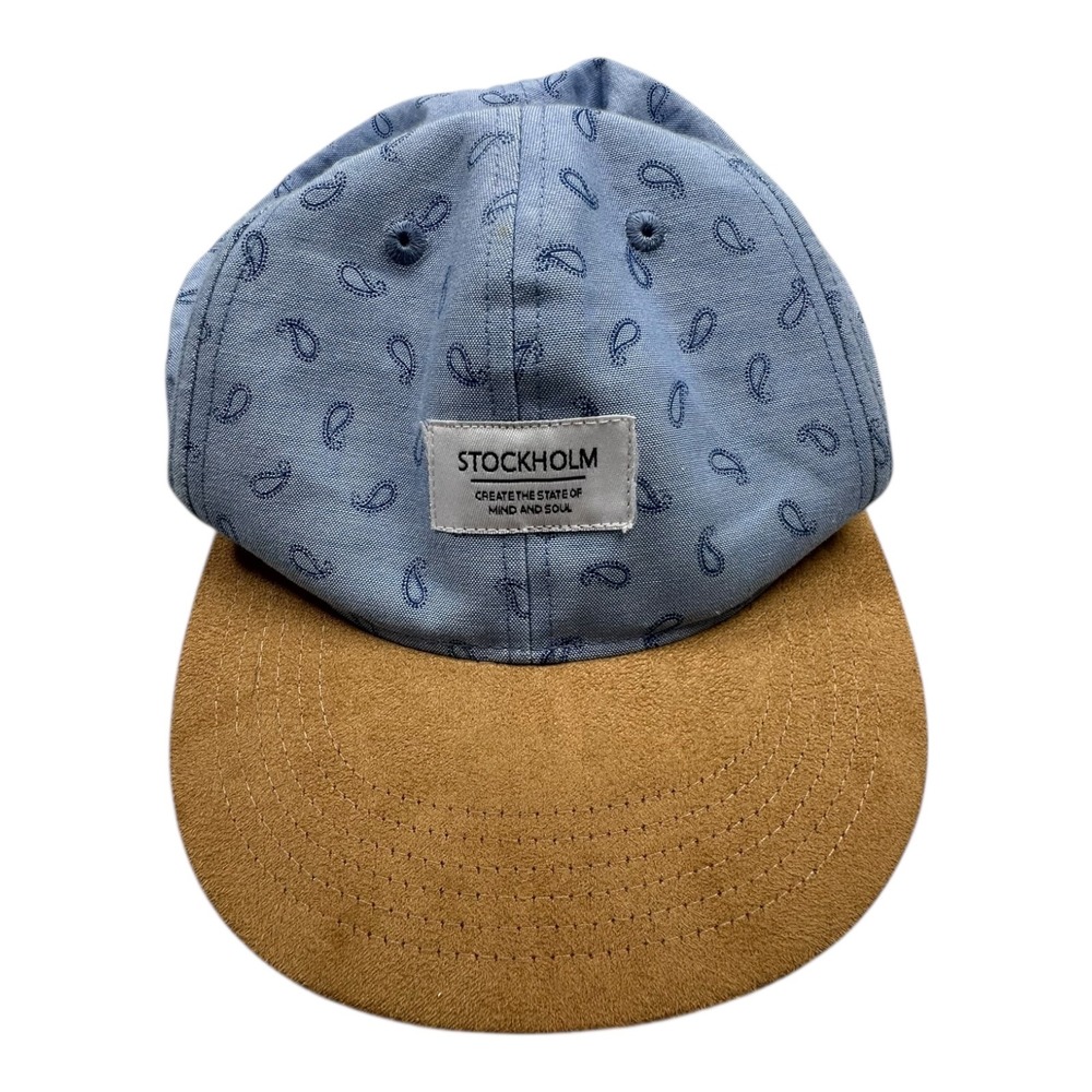 Stockholm H&M Kids Blue Paisley Print Baseball Cap Tan Suede‎ Adjustable Strap